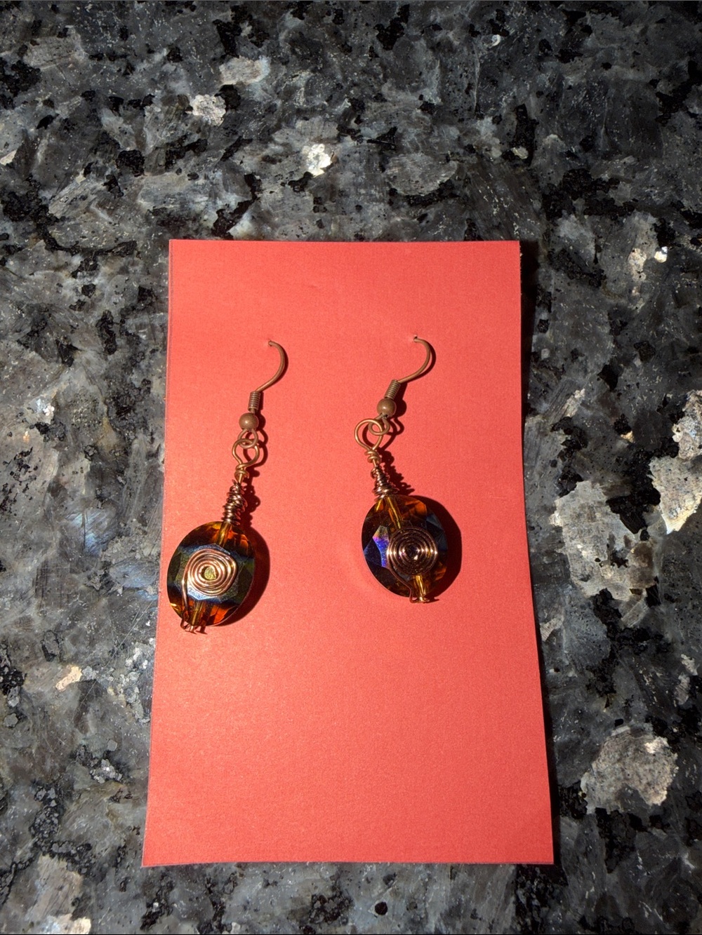 Handmade Amber Glass Spiral Drop Earrings - Women Jewelry